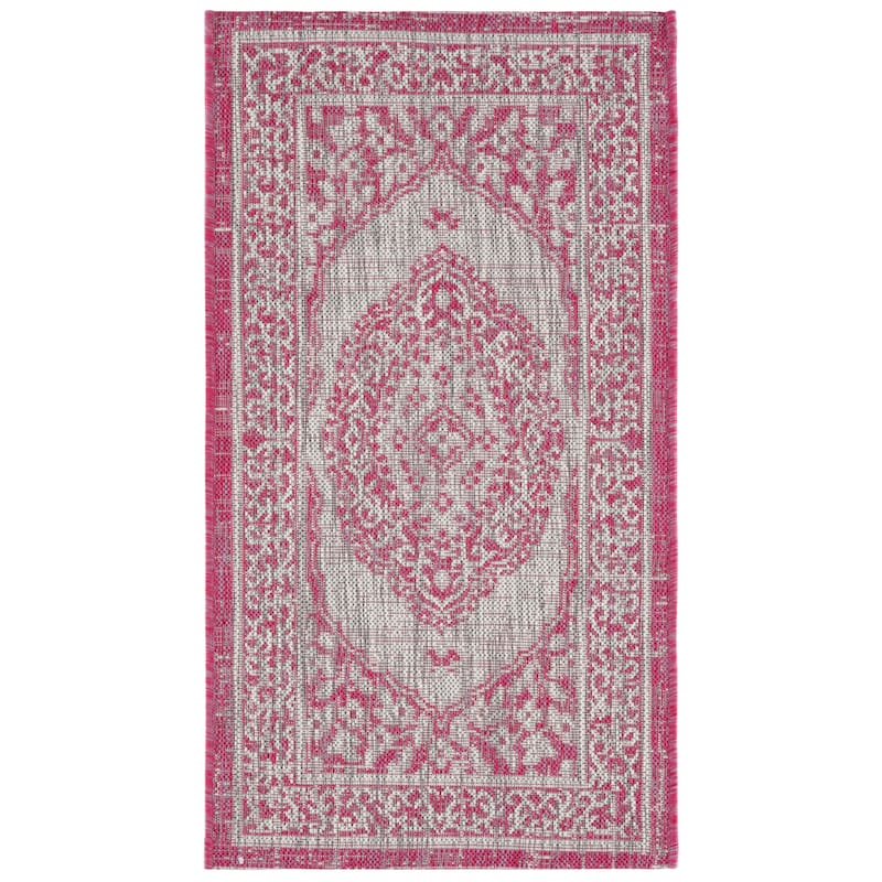 SAFAVIEH Courtyard Thoma Medallion Indoor/ Outdoor Waterproof Patio Backyard Rug - 2' x 3'7" - Light Grey/Fuchsia