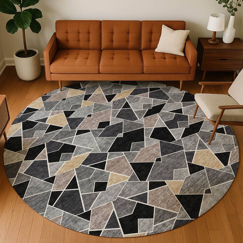 Machine Washable Indoor/ Outdoor Modern Mosaic Chantille Rug