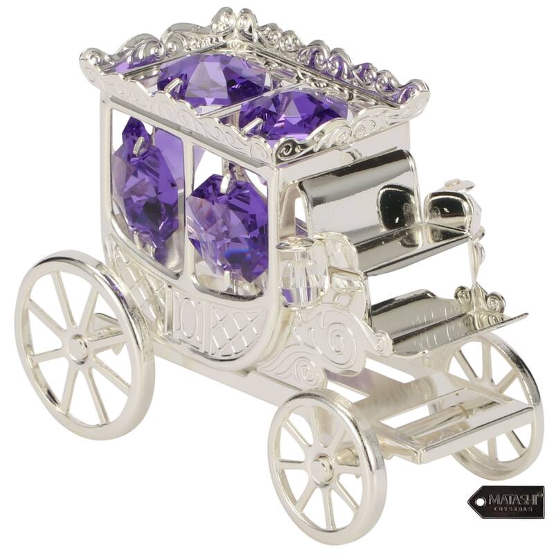 Matashi Silver-plated Princess Carriage Ornament with Purple and Clear-cut Crystals