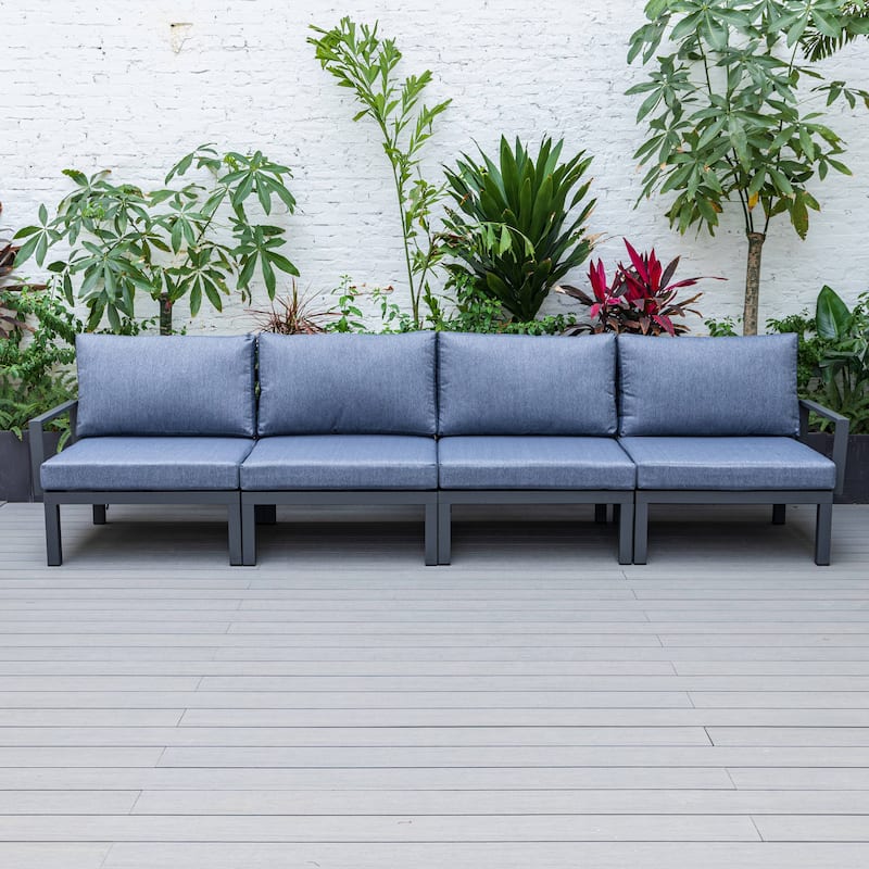 LeisureMod Hamilton 4-Piece Modern Patio Chair Polyester Upholstered Sofa for Indoor Outdoor Porch Garden Backyard Pool