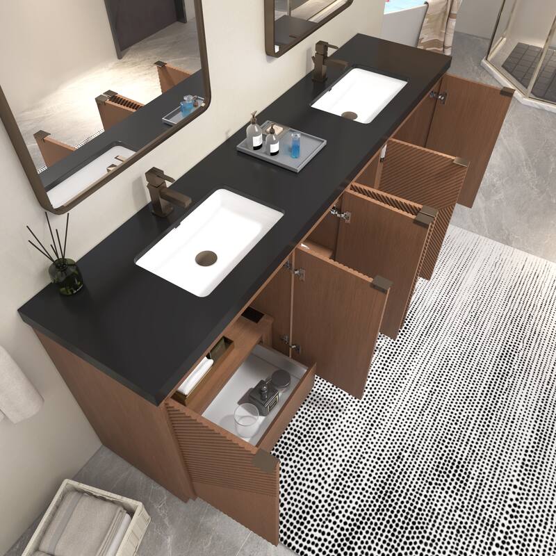 Milano 84" Freestanding Bathroom Vanity with Double Black Acrylic Sink