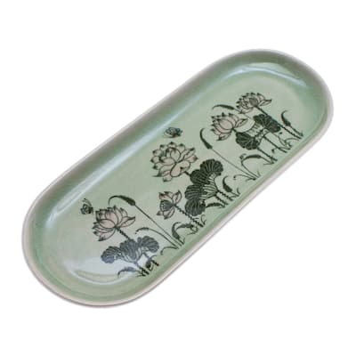Novica Handmade Celadon Ceramic Tray