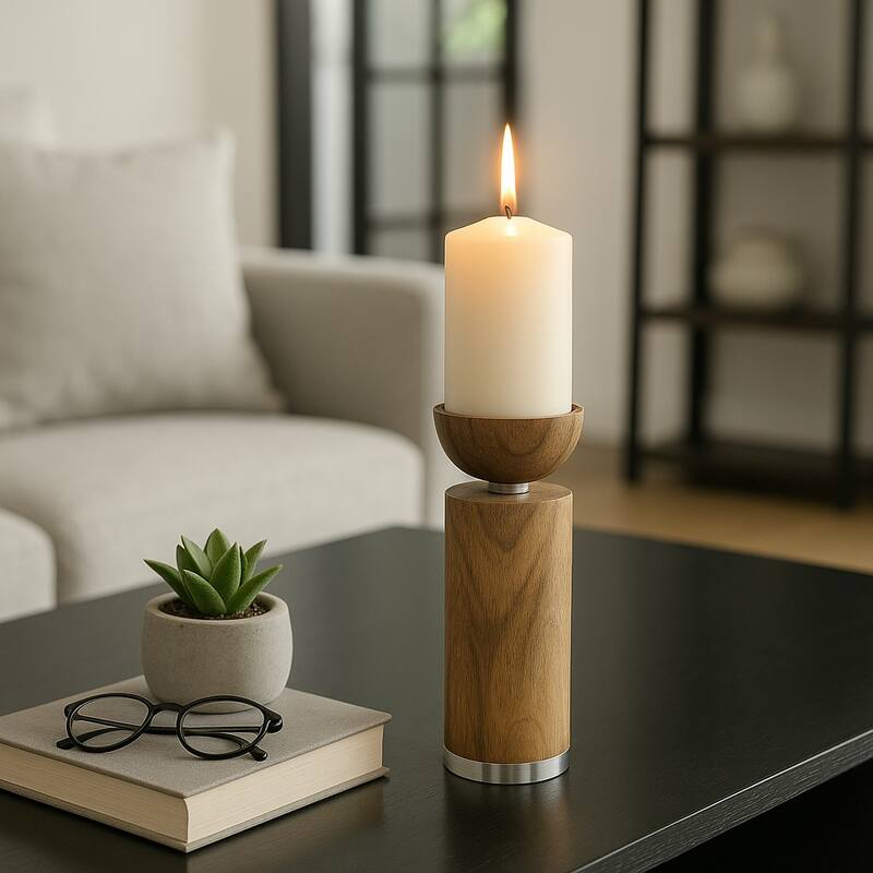 Wood Taper Candle Holder Acrylic Detail - Brown