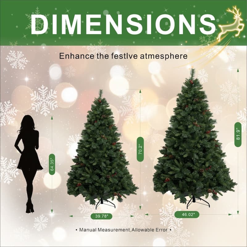 7FT Artificial Realistic Christmas Tree with PE/PVC Blend Foliage