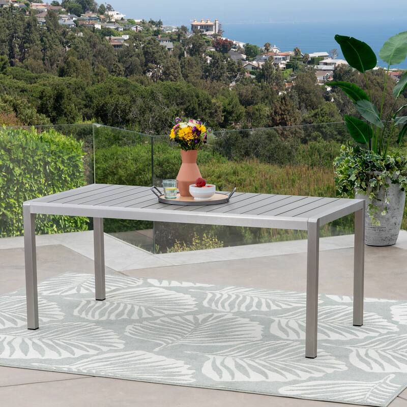 Coral Outdoor Aluminum Dining Table with Faux Wood Top,for Dining Room,Kitchen,Easy Assembly