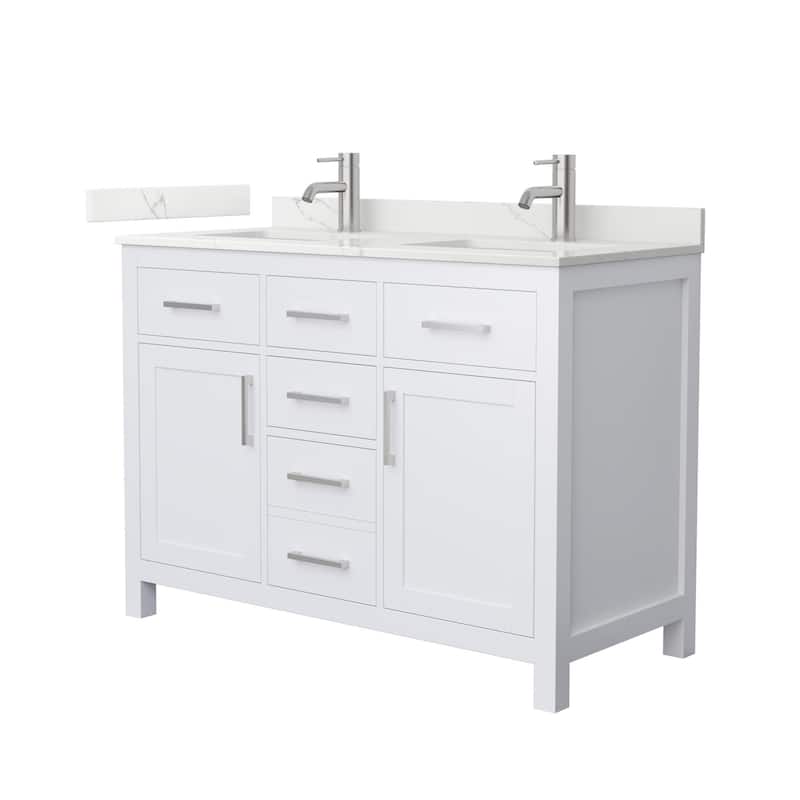 Wyndham Collection WCG2424-48D-QTZ-UNSMXX Beckett 48" Free Standing - White / Giotto Quartz Top / Brushed Nickel