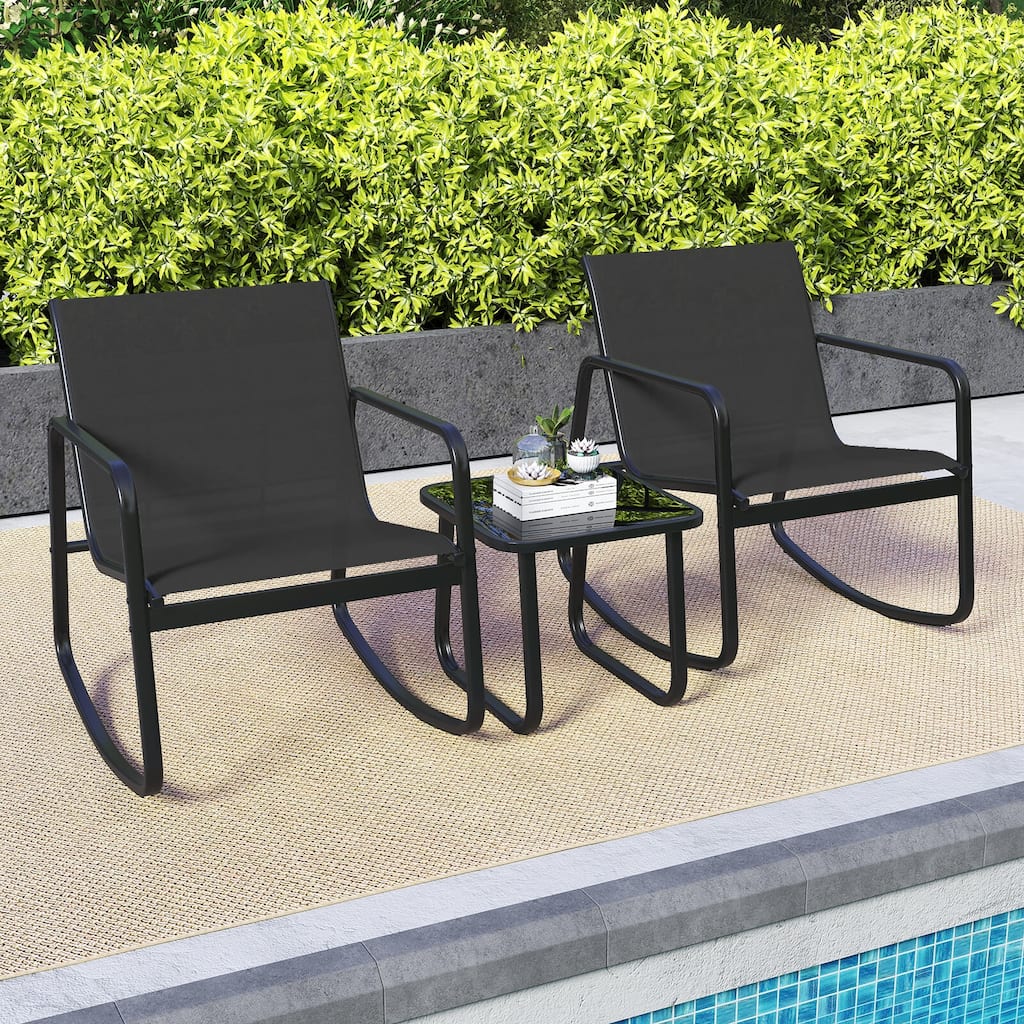Costway 3 Piece Patio Rocking Set 2 Rocking Bistro Chairs & Glass-Top - See Details