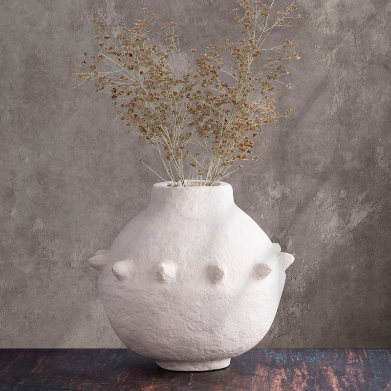 Paper Mache Vase Dia 16" Off-White - Off-White