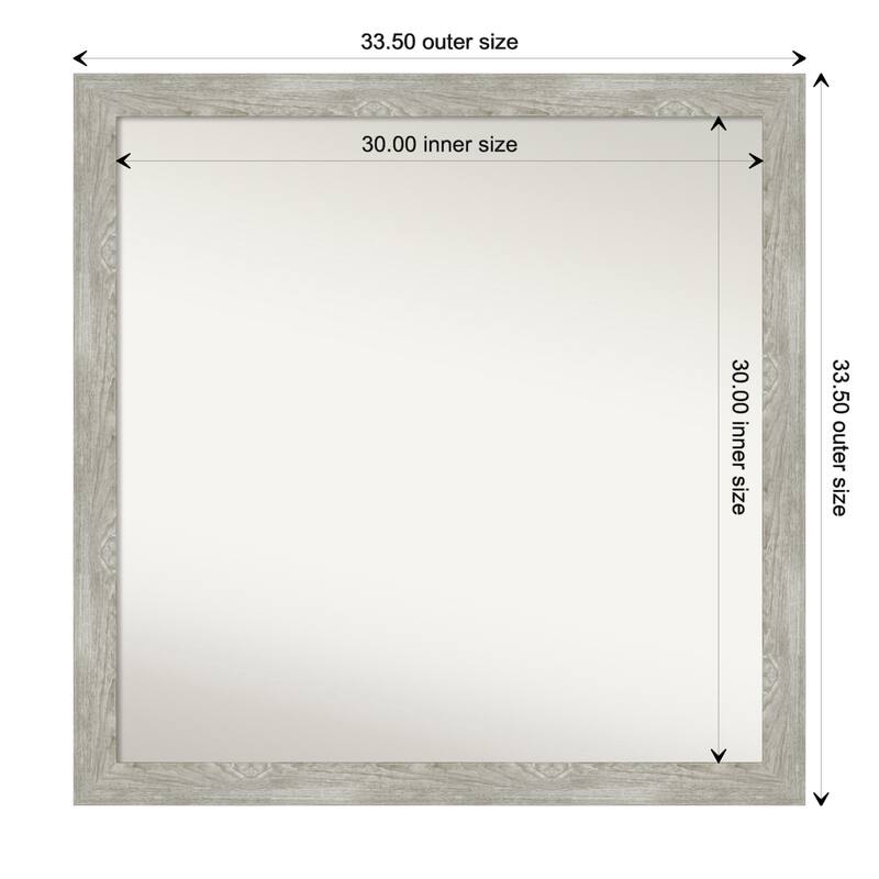 Dove Greywash Narrow Framed Non-Beveled Custom Wall Mirror, Bathroom Vanity Mirror - Outer Size: 33.5 x 33.5