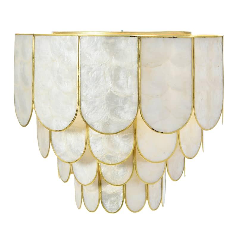 Capiz and Metal Flush Mount Ceiling Light - 14.0"L x 14.0"W x 12.0"H