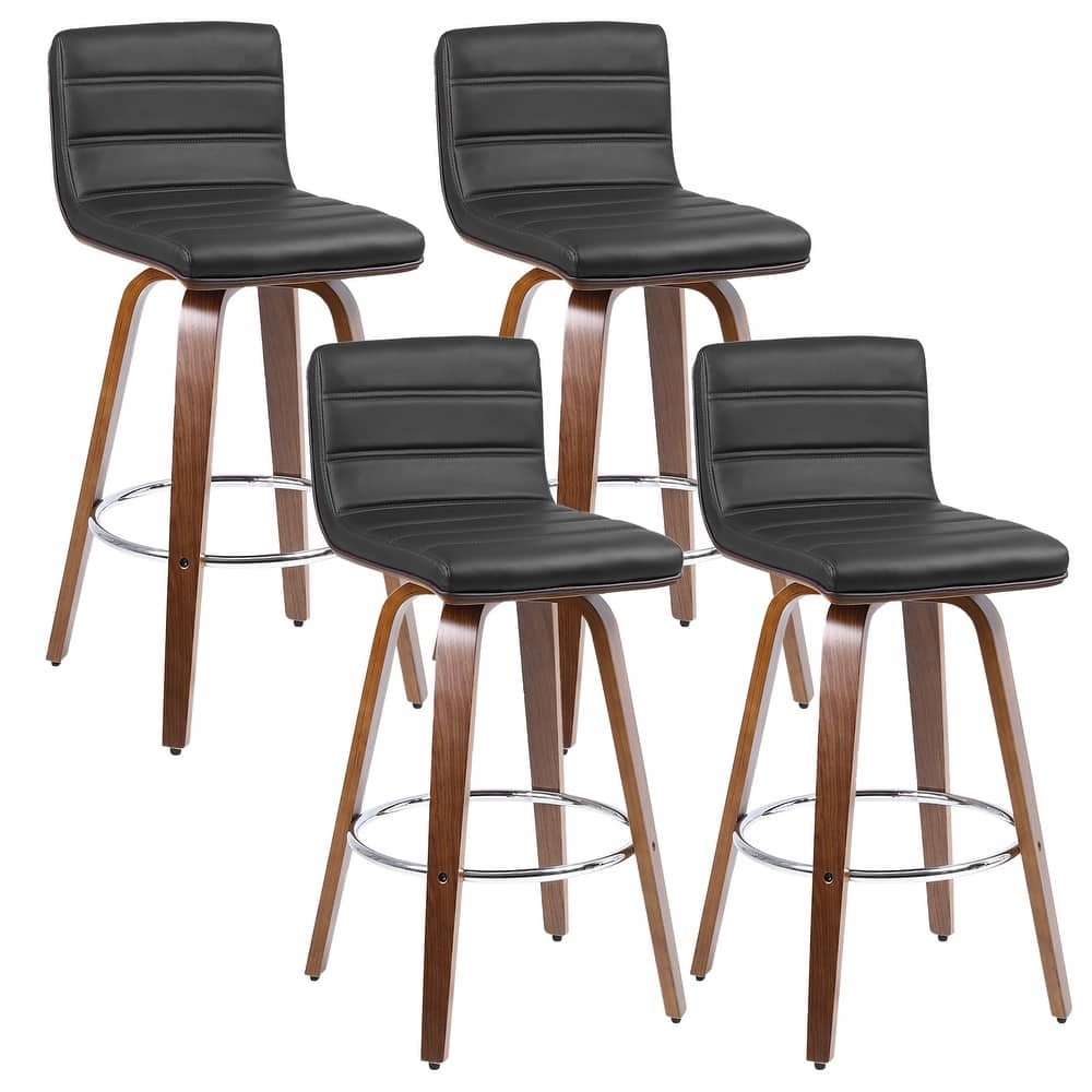 PU Leather Upholstered Swivel Barstools with Back, Set of 4