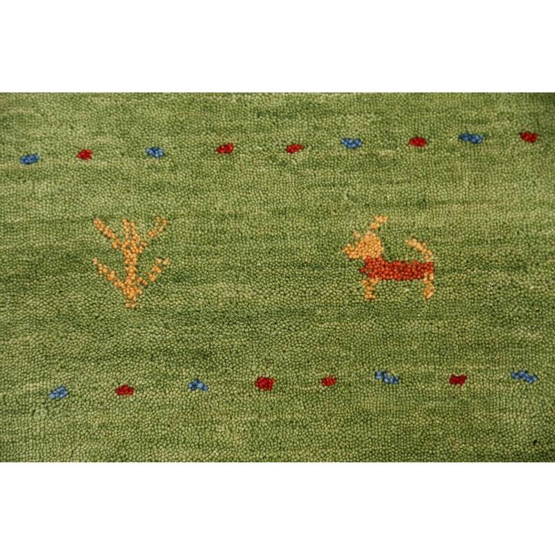 Hand Knotted Oriental 100% Wool Carpet Tribal Animal Pictorial Green Gabbeh Area Rug - 7' 6'' X 5' 3''