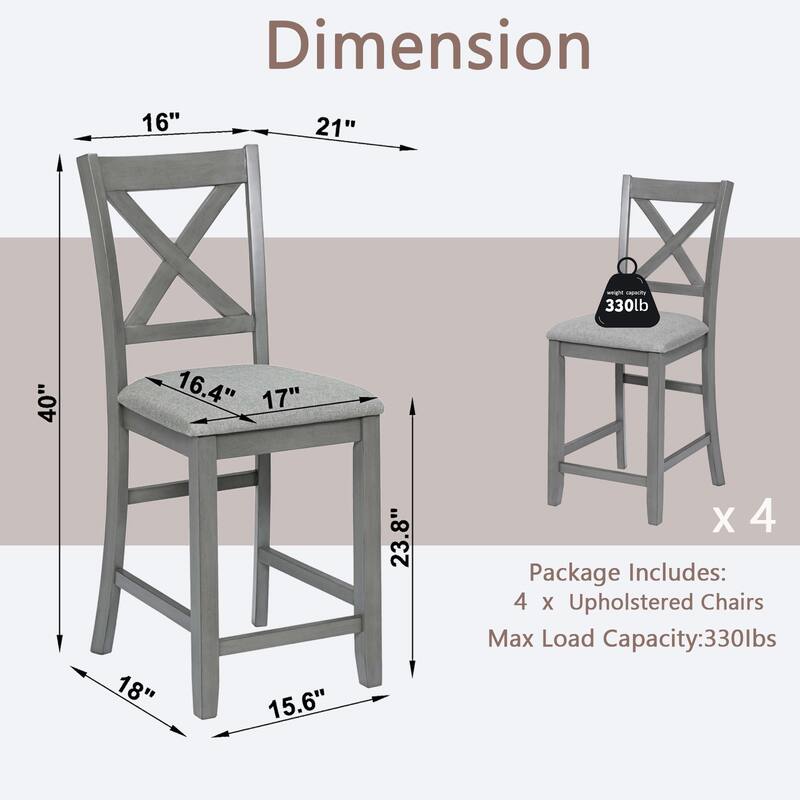 Dining Chairs Only, Wooden Counter Height Chairs Set of 4, Kitchen Chair with Padded Seat, Upholstered Counter Height Chair