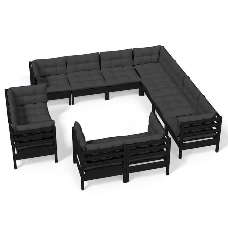 vidaXL Solid Pinewood Patio Lounge Set 12 Piece with Cushions Multi Colors - 25" x 25" x 24.6"