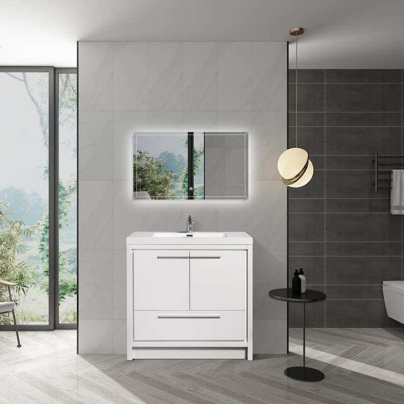 Freestanding Bathroom Vanity Set in HG-White with Integrated Solid Surface Sink