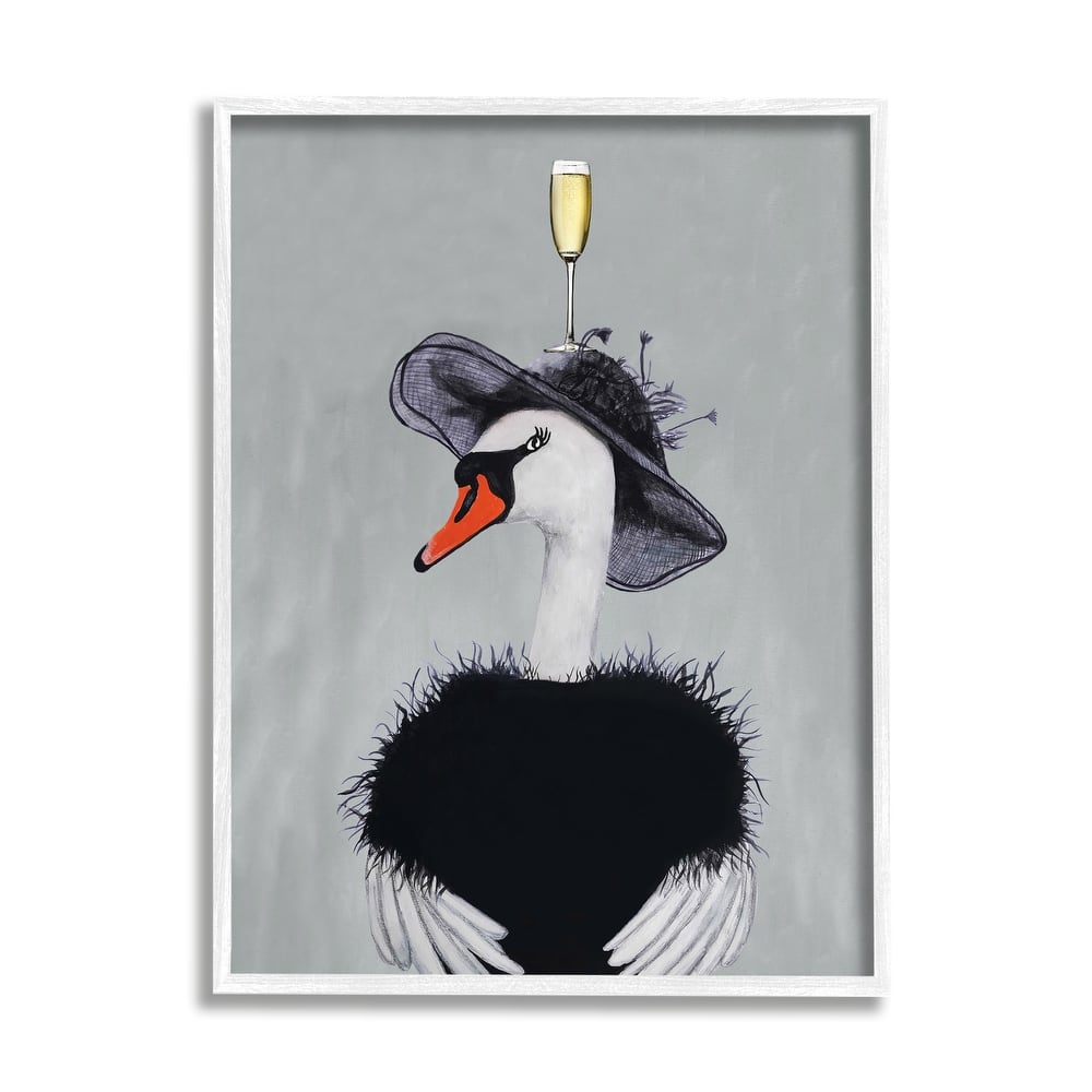 Stupell Fashionable Swan Champagne Glass Wearing Hat Dress Framed Wall Art - Black