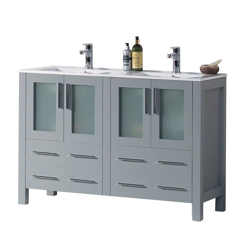 Blossom Solid Wood Double Bathroom Vanity w/ Ceramic Sink & Base - 48 Inch - Metal Grey