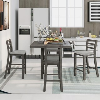 5-Piece Rustic Wood Counter Height Dining Table Set with 4 Padded ...