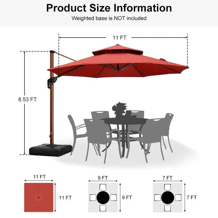 PURPLE LEAF Double Top10/11/12/13ft Round Patio Cantilever Umbrella in Wood Color