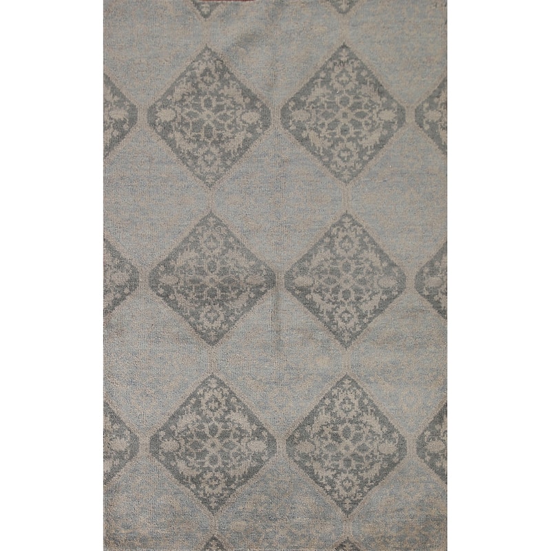 Geometric Moroccan Indian Area Rug Hand-Knotted Wool Carpet - 5'1"x 7'11"