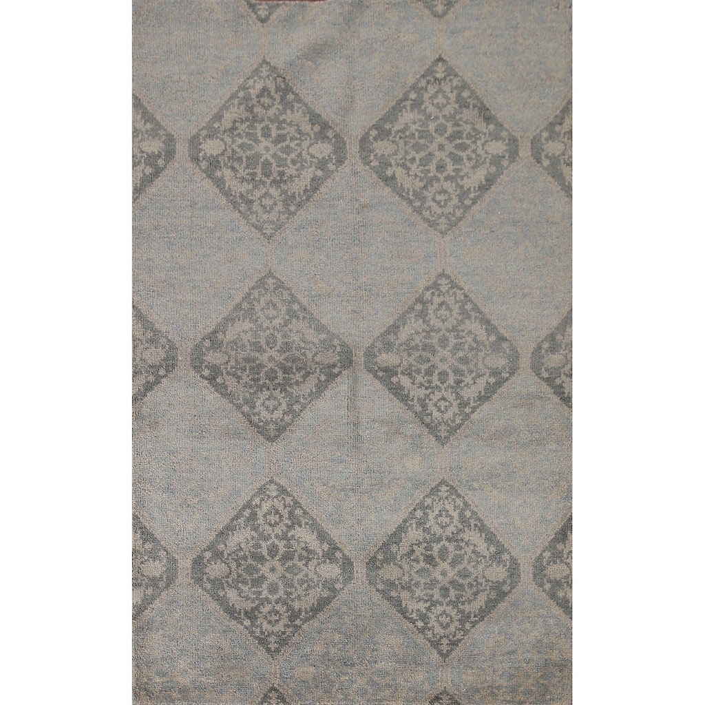 Geometric Moroccan Indian Area Rug Hand-Knotted Wool Carpet - 5'1"x 7'11"