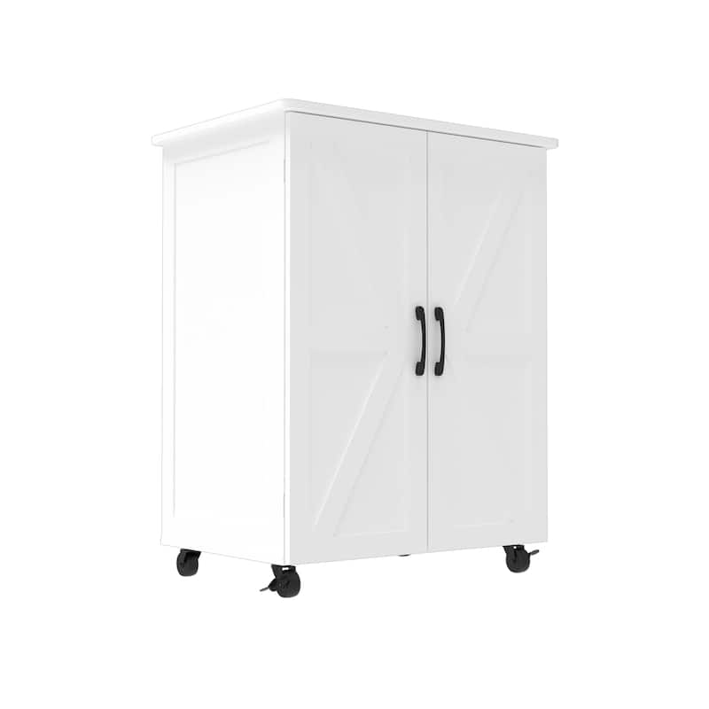 White Modern Storage Cabinet with Unique Meter Shaped Door Large Capacity Multi-Purpose Organizer for Home or Office