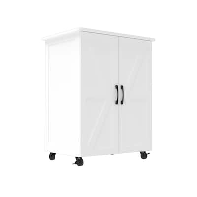 White Modern Storage Cabinet with Unique Meter Shaped Door Large Capacity Multi-Purpose Organizer for Home or Office