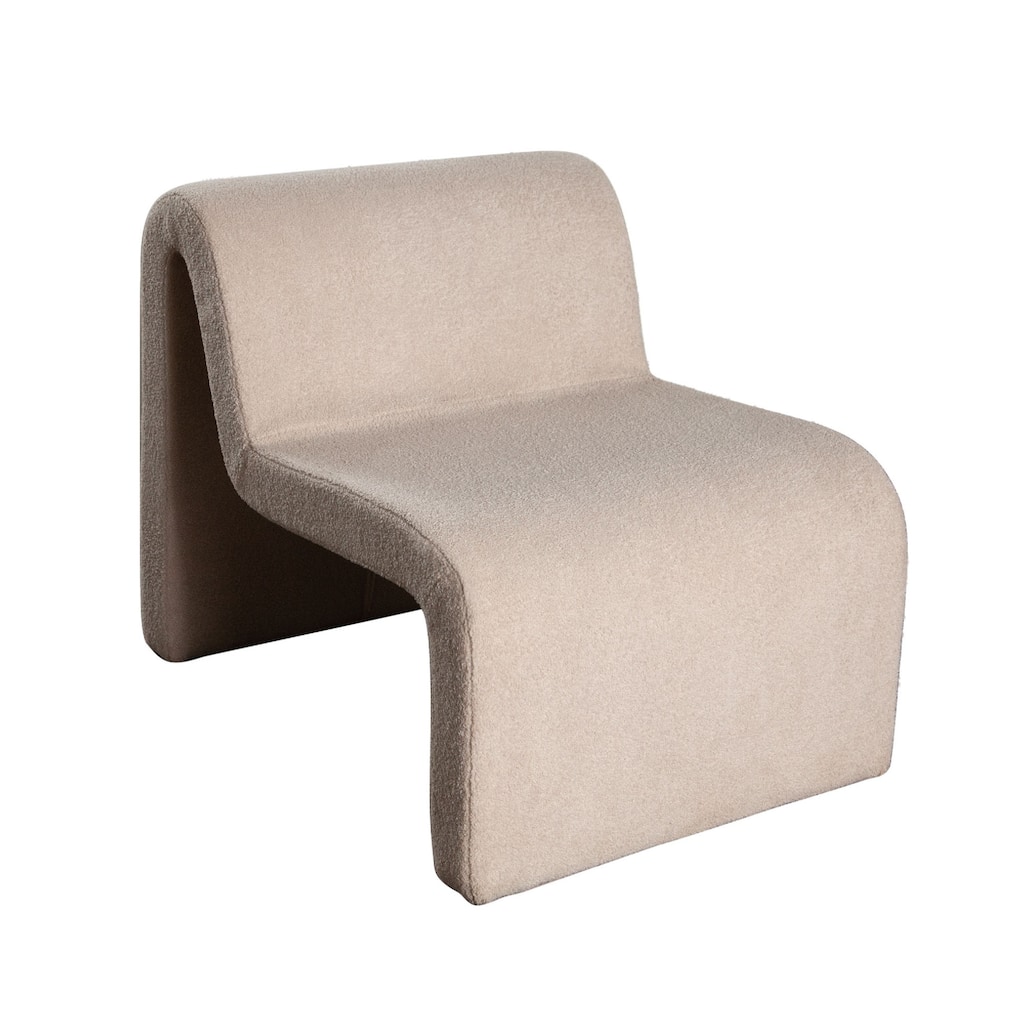 Nena Accent Chair, Armless Design, Camel Brown Looped Shearling Fabric