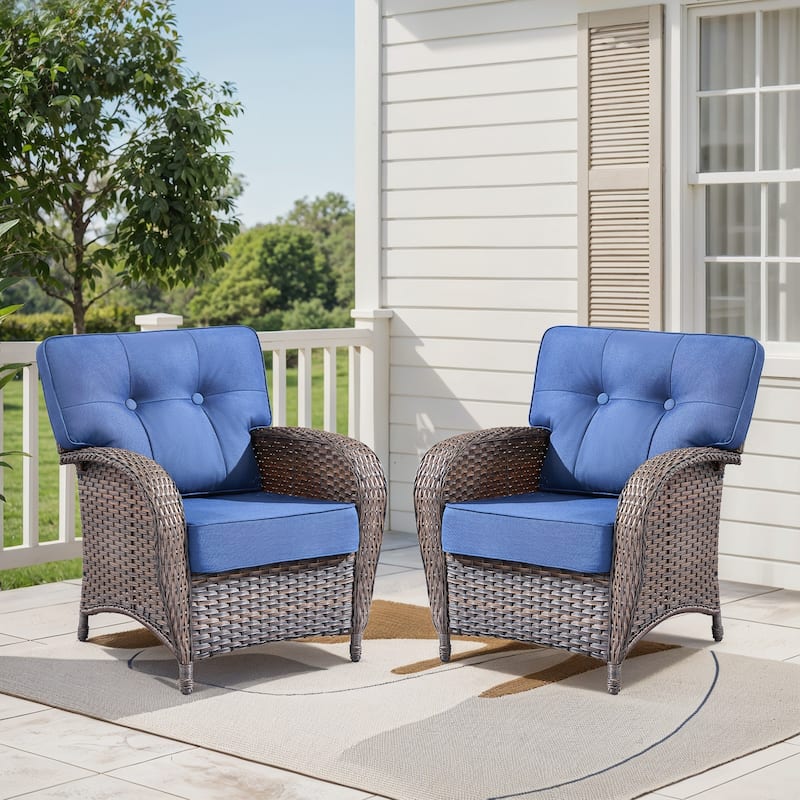 Gymojoy Wide T-Shaped High Back Outdoor Chairs Set with 5-inch Cushion for Patio & Balcony - Blue - 2-Piece