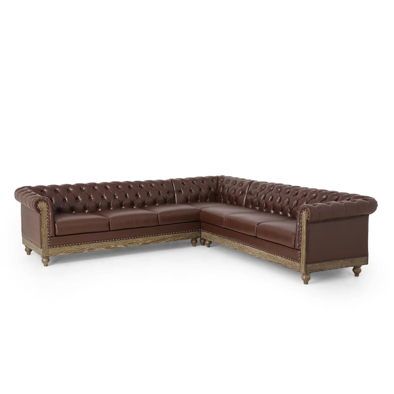 Castalia Chesterfield Tufted 7-seat Sectional Sofa by Christopher Knight Home - 114.00" L x 70.00" W x 31.50" H
