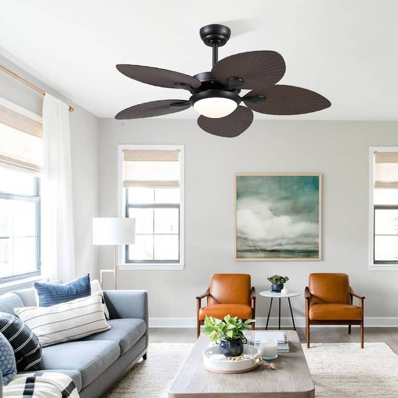 44"/52" Palm Leaf Tropical Ceiling Fan with Light,Indoor and Outdoor Ceiling Fan,Waterproof