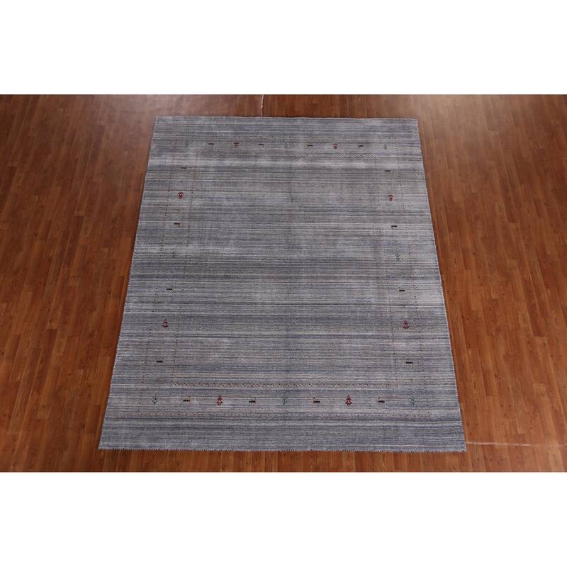Hand Knotted Oriental 100% Wool Carpet Tribal Animal Pictorial Greys & Charcoal Gabbeh Area Rug - 9' 8'' X 7' 10''