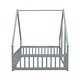 preview thumbnail 10 of 32, Full Wood House-Shaped Floor Bed with Fence, Guardrails Platform Bed House Bed