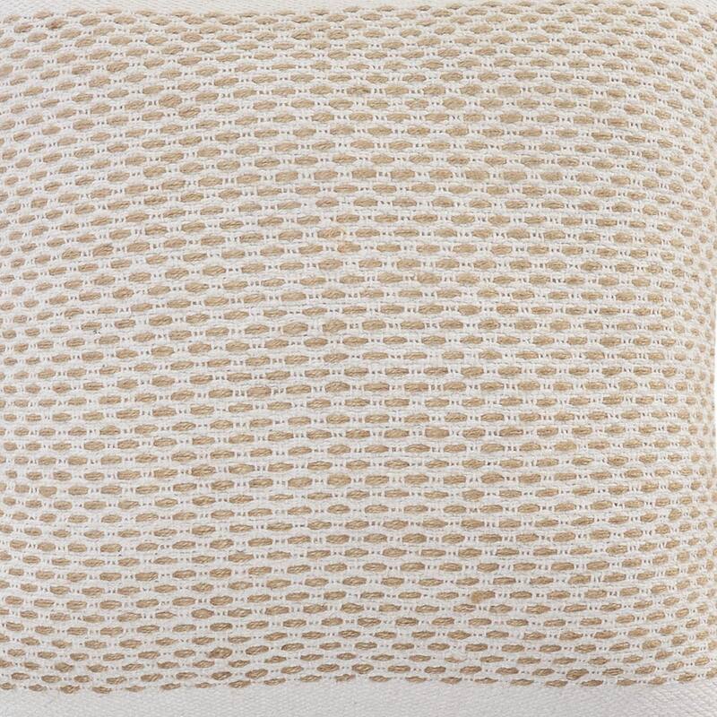20" Ivory and Tan Interwoven Bordered Square Throw Pillow