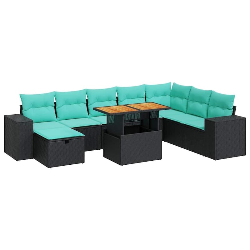 vidaXL Patio Sofa Set with Cushions Outdoor Furniture 9 Piece Poly Rattan - 21.7 x 24.4 x 27.2