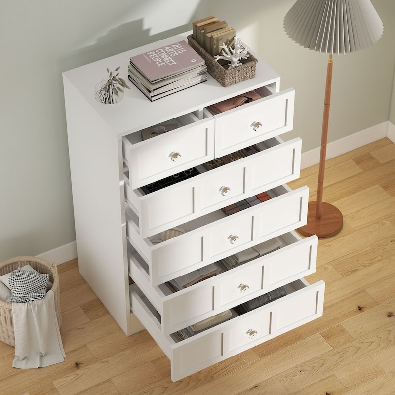6 Drawer Wood Dresser with Fluted Panel Storage Organizer for Bedroom
