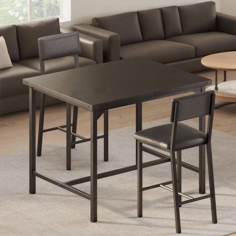 3-Piece Kitchen Table Set, with 2 Upholstered Bar Stools - Black