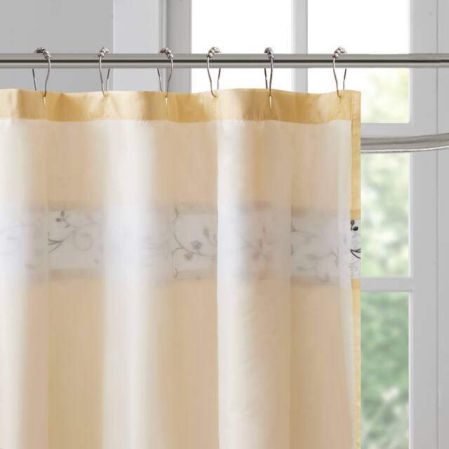 Madison Park Belle Faux Silk Embroidered Floral Shower Curtain