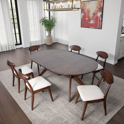 Mikie 47-79 Inch Dining Table, Extendable Brown Full Solid Wood Top