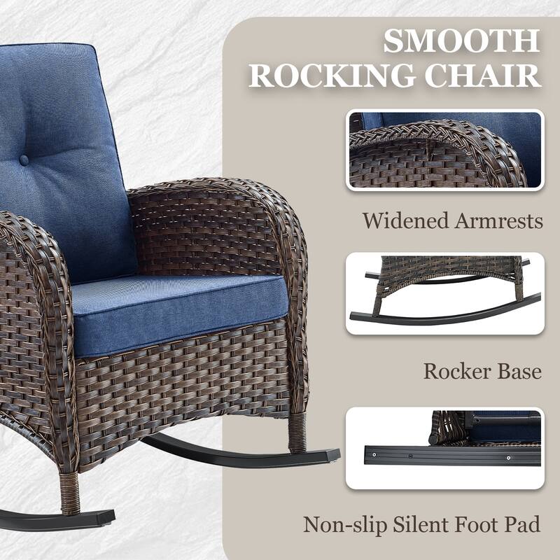 Pocassy 3 Pieces Outdoor Rocking Chairs with Side Table Patio Set.