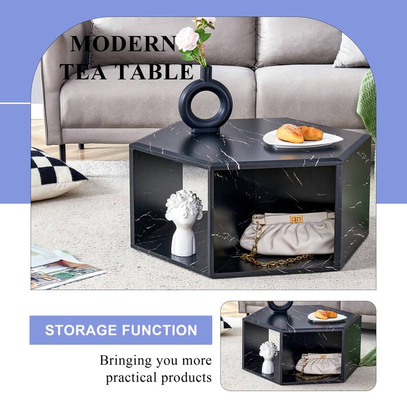 Modern 2-piece Hexagonal Coffee Table Set with Multifunctional Storage Space for Living Room