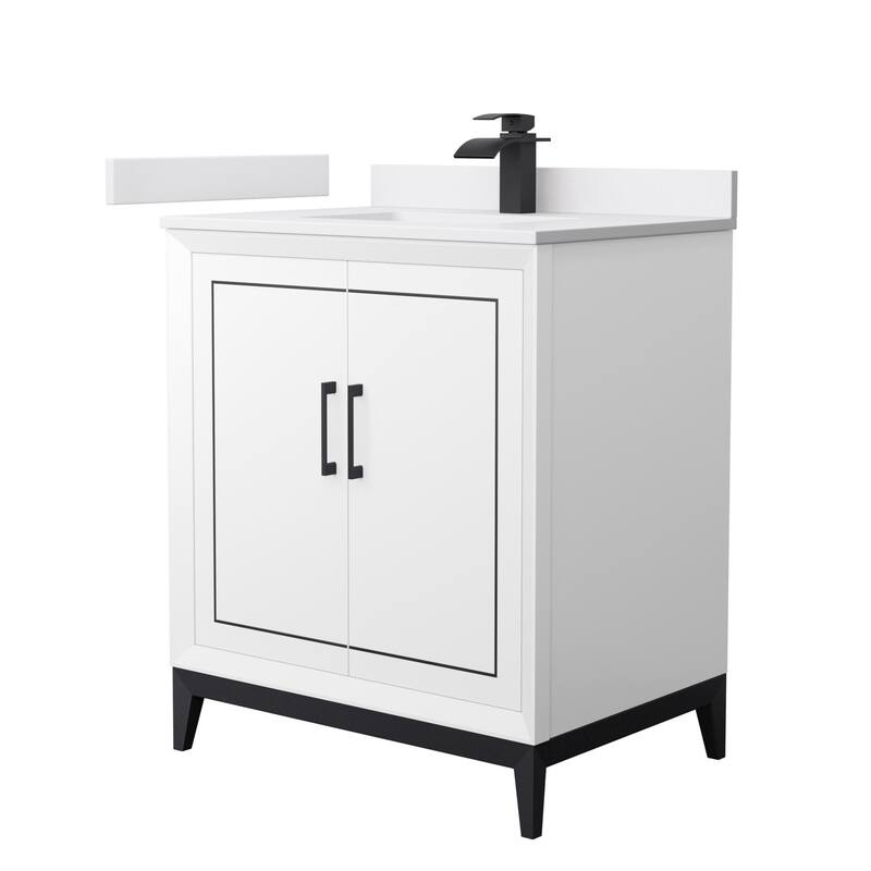 Wyndham Collection WCH515130S-VCA-UNSMXX Marlena 30" Free Standing - White / White Cultured Marble Top / Matte Black - Painted