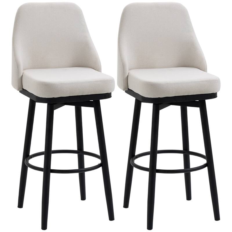 Upholstered Breakfast Stools Modern 360° Swivel Seat Height Upholstered Kitchen Chairs with Steel Legs and Footrest