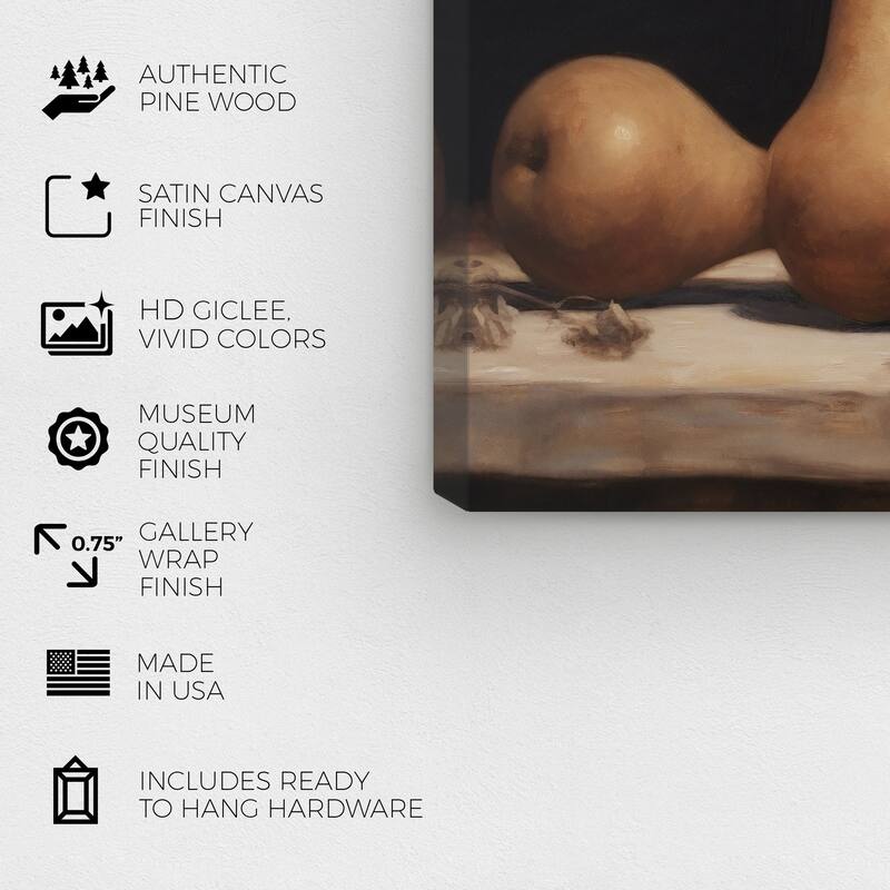 Wynwood Studio Canvas Classic and Figurative Classical Art of Pears II Brown and Tan Traditional Wall Art Canvas Print