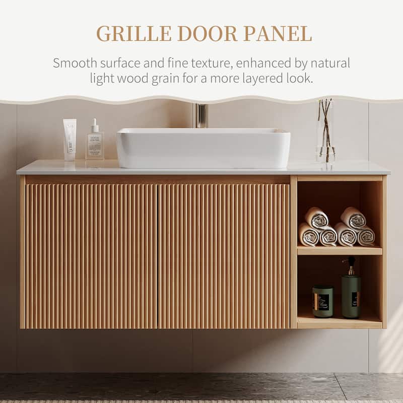 35.83'' Single Bathroom Vanity with Glossy Sintered Stone Top, Light Wood & Dark Wood