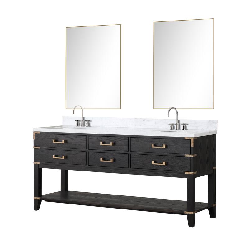 Lexora Norwalk Bath Vanity, Carrara Marble Top, Faucet Set, and Mirror