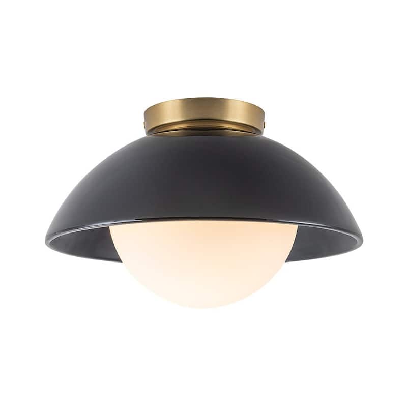 Modern 1-Light Dome Ceramic Semi Flush Mount With Glass Shade - N/A