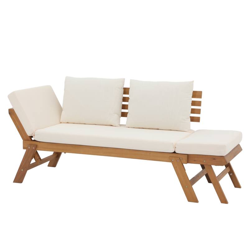 78" Outdoor Acacia Wood Expandable Daybed with Cushions Patio benches and Pool loungers