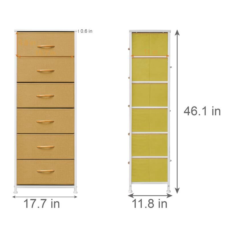 6 Drawers Chest - Vertical Storage Tower Steel / Wood / Fabric Dresser