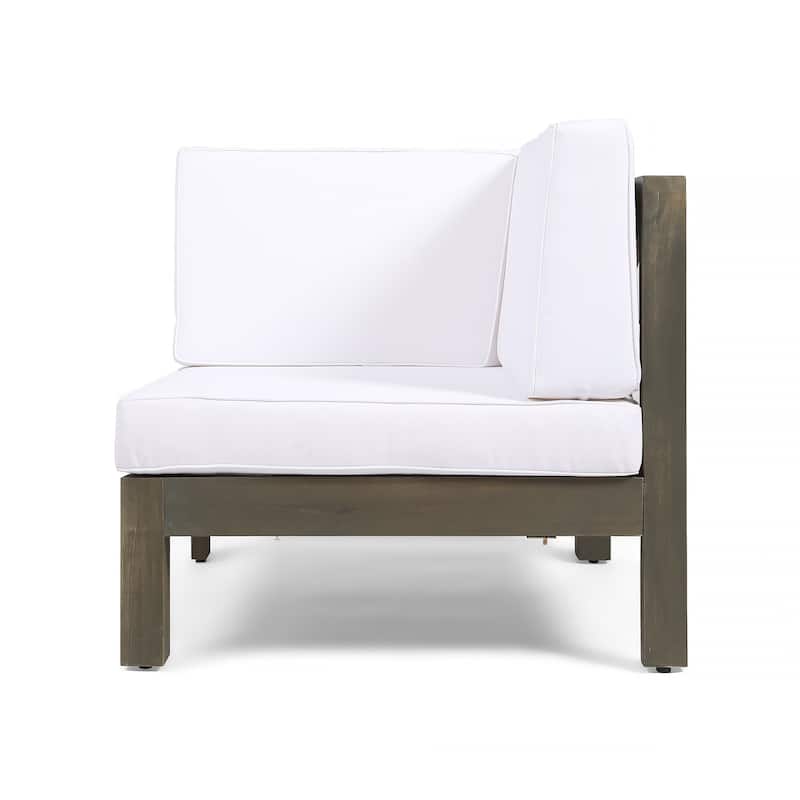 Ony Outdoor Loveseat, Detachable Acacia Wood Chairs, White Cushions